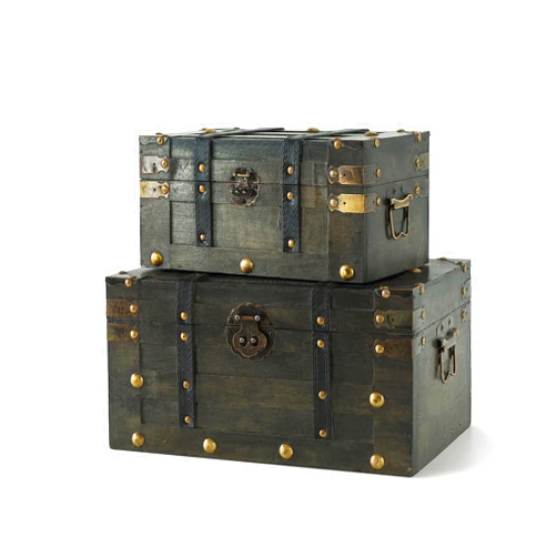 SLPR Alexander Wooden Boxes with Hinged Lids - Set of 2, Decorative Trunks for Storage and Home Decor, Antique Wood Treasure Chests for Keepsakes