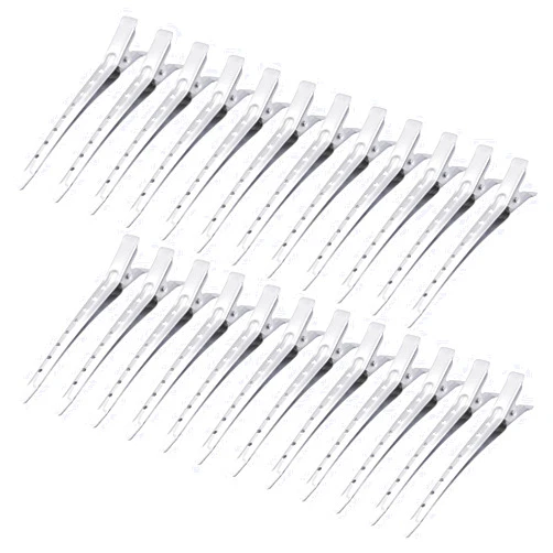 Bantoye 24 Packs Duck Bill Clips, Bantoye 3.35 Inches Rustproof Metal Alligator Curl Clips with Holes for Hair Styling, Hair Coloring, Matte Silver