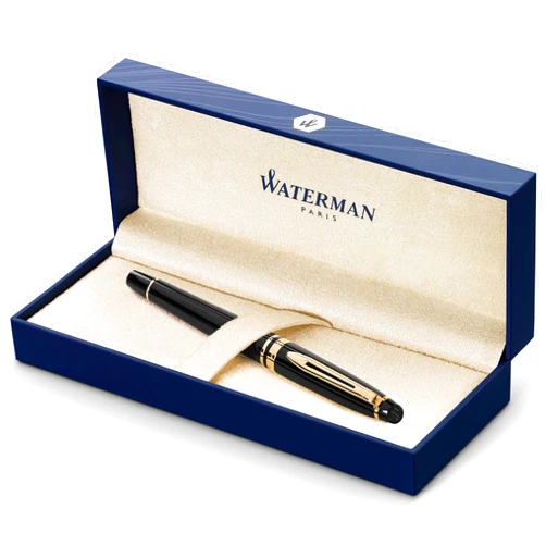 Waterman Expert Rollerball Pen, Gloss Black with 23k Gold Trim, Fine Point, Black Ink, Luxury Pen in Gift Box, Great Gift for Coworker