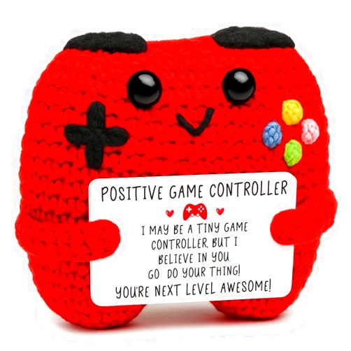 Busy Gaming Life Positive Crochet Controller Gifts for Husband Wife Couple Valentines Day, Gamer Gift for Him Her, Handmade Gamer Game Controller for Husband Wife Couple, Easter Basket Stuffers
