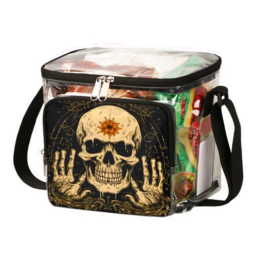 GzLeyigou Skull Retro Clear Bag Tote with Handles Skeleton Transparent Crossbody Shoulder Bag Lunch Bag for Outdoor,Travel,Picnic,Concerts, Sports Events Stadium Approved