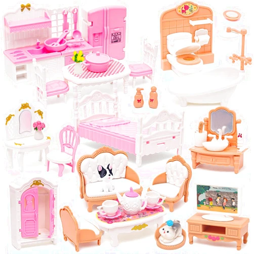 HAPGFS Doll House Mini Furniture 45 Pcs Dollhouse Furniture Set Accessories Pretend Play Bedroom Living Room Bathroom Kitchen for Kids Birthday and Christmas Mixed Color