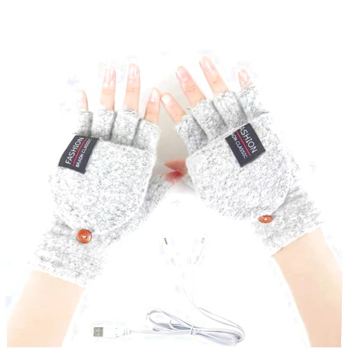 Kbinter Women's & Men's USB Heated Gloves Knitting Hands Full & Half Heated Fingerless Heating Warmer with Button Washable Design