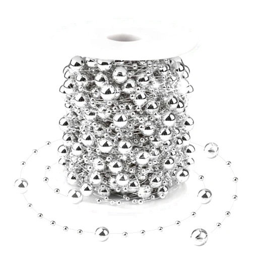 Aiscool Christmas Tree Beads Garland Decorations - 66Ft Strands Chain Pearls Beads String for DIY Christmas Tree Wreath, Xmas Decor Beaded Garlands for Stairs Fireplace Wedding Holiday Party Gift (Silver)