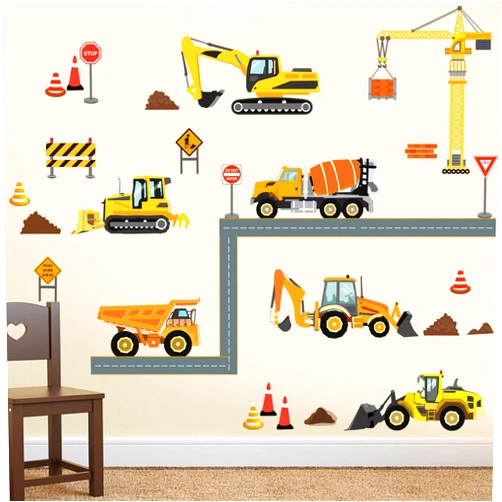 decalmile Construction Vehicles Wall Decals Trucks Tractor Cars Wall Stickers Baby Boys Bedroom Kids Playroom Wall Decor