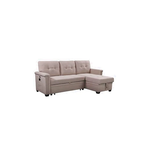 Lilola Home Ashlyn Light Gray Reversible Sleeper Sectional Sofa with Storage Chaise, USB Charging Ports and Pocket