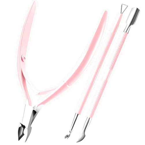 XUNXMAS Cuticle Trimmer with Cuticle Pusher, XUNXMAS Cuticle Remover Cutter Nipper Scissor and Triangle Cuticle Nail Pusher Peeler Scraper, Durable Dead Skin Clipper Manicure Pedicure Tools (Pink)