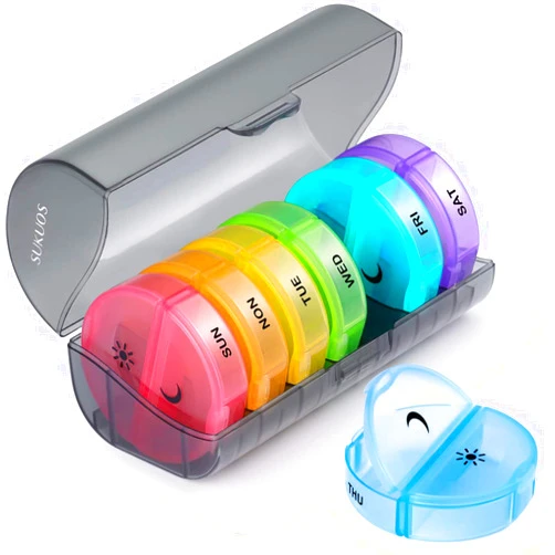 Sukuos Weekly Pill Organizer 7 Day 2 Times a Day, Large Daily Pill Box Easy to Open, AM PM Pill Case for Medicine/Vitamin/Fish Oil/Supplements