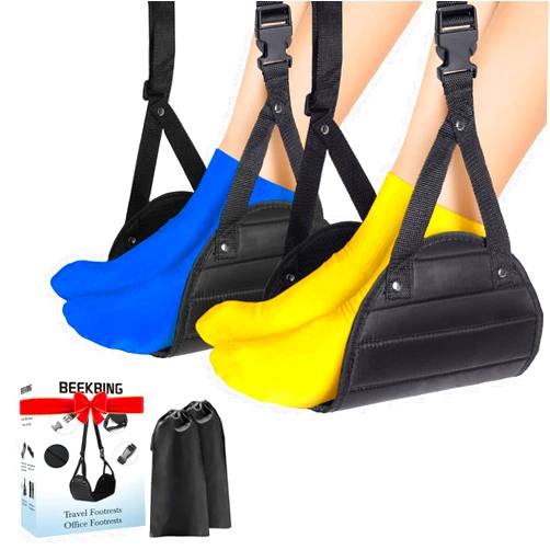 BEEKBING 2-Pack Airplane Foot Hammock Travel Essentials - Portable Airplane Foot Hammock for Plane Travel - Length Adjustable Airplane Foot Rest - Long Flight Must Haves