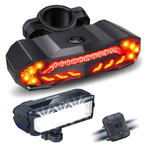 ONVIAN Rechargeable Bike Light Front and Rear Set for Night Riding, Ultra Bright Bicycle Headlight and Bike Tail Light Turn Signals with Bike Alarm, Waterproof Bike Accessories for Adult Kids Cycling
