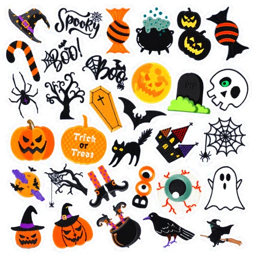 YLOLUL 32 Pieces Halloween Iron on Patches Boo Pumpkin Bat Ghost Sew on Embroidered Applique Repair Patch DIY Crafts Festive Gifts for Clothing Hat Shirt Bag Jeans DIY Decorations