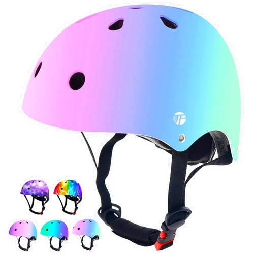JeeFree Adjustable Color Gradient Skateboard Helmet for 3-5-8-14+Ages【Toddler Kids Youth Adult】 Girls Boys Woman.Bike Helmet for Multi-Sports Cycling Bicycle Scooter Inline Roller Skate Rollerblading