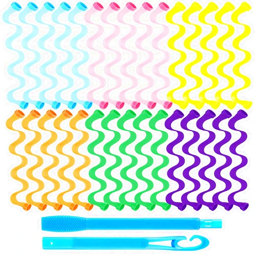 WILLBOND 30 Pieces Hair Curlers Kit for Women and Girls, Wave Style Spiral Curls No Heat Rollers with Hooks for Long Hairstyles (30 cm/ 11.8 Inch)