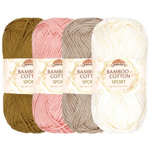 BambooMN JubileeYarn Bamboo Cotton Sport Yarn - 50g/Skein - Shades of Neutral Tones - 4 Skeins
