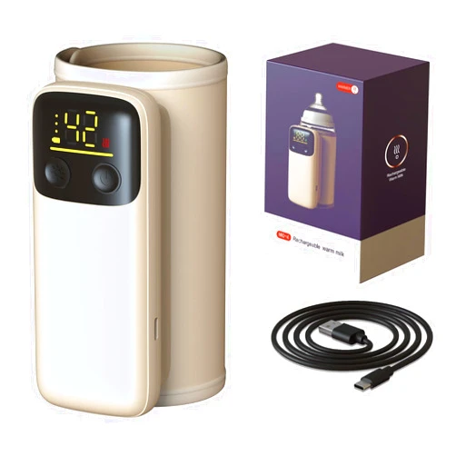 VVU&CCO Portable Bottle Warmer for Travel, Leak-Proof, Touch Control & LCD Display, Long Battery Life for Constant-Temp for 5-8 Hours, Feeding While Charging, Fast-Charging by 9V-2A Adapter