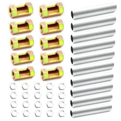 TiciKim 10 Sets Lamp Pipe Repair Kits Include M10x30 Hexagon Open Nut, M10x50 Thread Lamp Pipe Nipples, M10 Hex Lock Nut, Connector Hardware Repair Lamp Kits for DIY Chandelier Ceiling Light