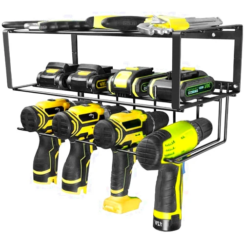 MOTIRATIKA 3-Tier Power Tool Organizer, Rust Resistant Metal, Space Saving, Detachable, Wall Mount, 1 Drill Holder, 4 Drill Rack, 8 Screws, 8 Expansion Pipe, 8 Flat Washers