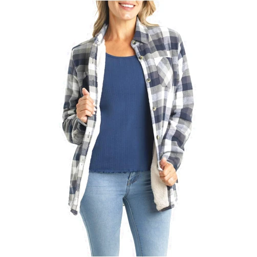 Legendary Whitetails Women's Open Country Flannel Shacket Sherpa Lined Plaid Fleece Shirt Jacket Ladies Western Clothing Coat
