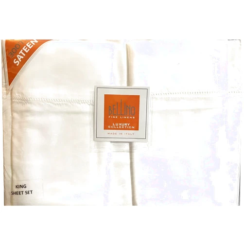 The Texture Collection Bellino Italy Luxury Collection-Solid White-4pc Ultra Soft Silky 100% Cotton-Hotel Quality Sateen Weave 300 Thread Count Sheet Set (Hemstitch, King)