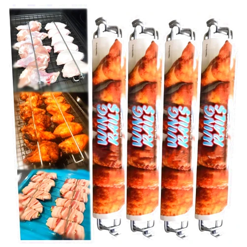 LIONICE Wing Rails Make It Easier to Grill Your Chicken Wings Rack - 2024 Grilling Chicken Wings Flats Only, Chicken Wing Kabob BBQ Skewers Rotisserie Basket Outdoor Smoker Rib Rack Grill Accessories (4PCS)