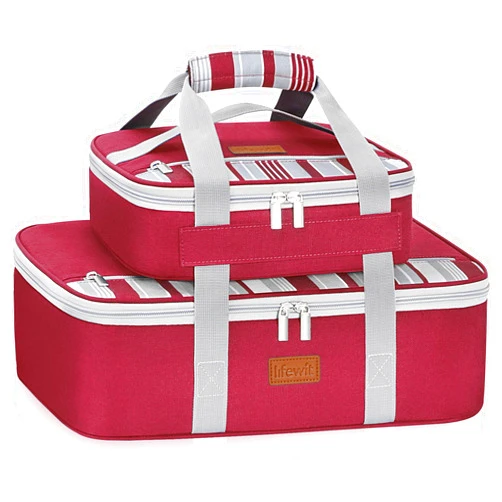 Lifewit Duo Insulated Casserole Carrier for Hot or Cold Food, Lasagna Holder 2 Compartments, Thermal Lunch Tote for Potluck Parties Cookouts, Fits 9