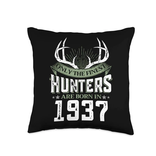 Finest Hunting Birthday Party Hunting Theme Co. 86th Birthday Deer Hunter Tee Born in 1937 86 Year Old Throw Pillow, 16x16, Multicolor