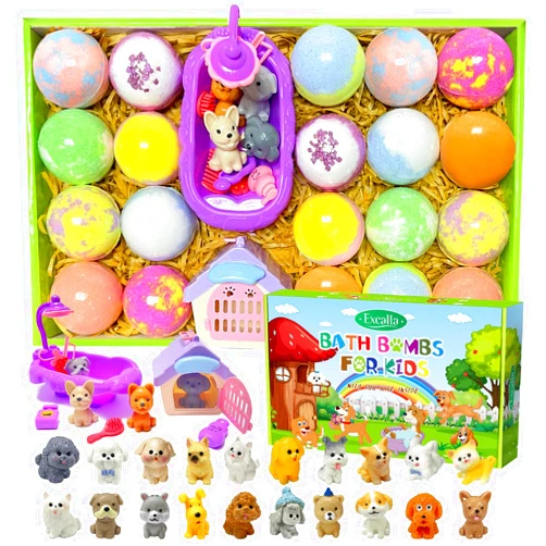 Excalla Bath Bombs for Kids with Surprise Inside, 20 Pack Kids Bath Bombs with Puppy Dolls Inside, Kids Safe Handmade Bubble Bath Fizzies, Ideal Birthday Christmas Gift Set