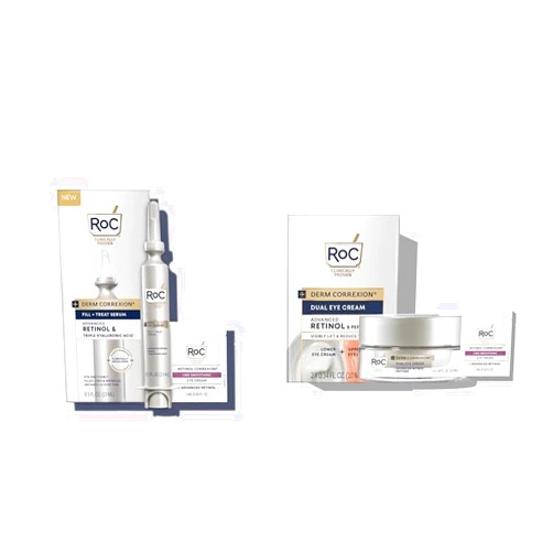 RoC Derm Correxion Bundle: Fill & Treat Advanced Retinol Serum, Wrinkle Filler Treatment with Hyaluronic Acid, 15ml + RoC Derm Correxion Dual Eye Cream with Advanced Retinol & Peptides, 0.68oz