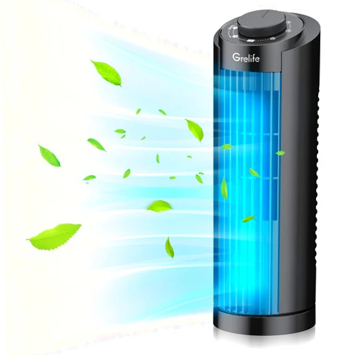 Grelife Tower Fan, 70° Oscillating Fan with 3 Speeds, Fast Cooling, Quiet Operation, Portable Bladeless Fan, 13