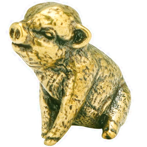 Beavorty Copper Pig Statues Vintage Feng Shui Brass Mini Piggy Figurine Small Zodiac Animal Table Statues Micro Landscape Ornament Tea Pets Decor