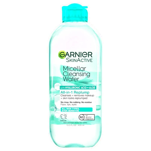Garnier Micellar Water with Hyaluronic Acid, Facial Cleanser & Makeup Remover, Hydrating and Plumping, For All Skin Types, Vegan, Cruelty Free, 13.5 Fl Oz (400mL), 1 Count