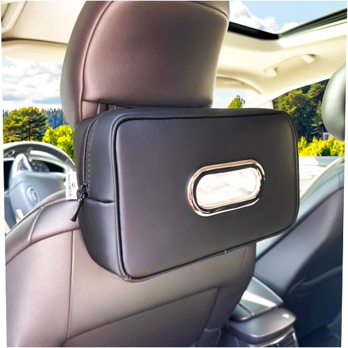 Noaman Upgraded Large Car Tissue Holder Premium PU Leather Tissues Box Cover Backseat Rectangular Napkin Holder for Car Fits for 120 Standard Kleenex Tissues Box for Car Organization Accessories Black