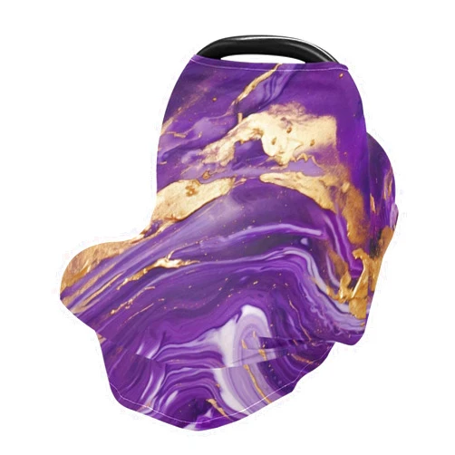 WELLDAY Baby Car Seat Covers Purple Gold Swirl Stretchy Breastfeeding Scarf Breathable Infant Carseat Canopy Nursing Covers Multi Use for Stroller High Chair Shopping Cart Boys and Girls