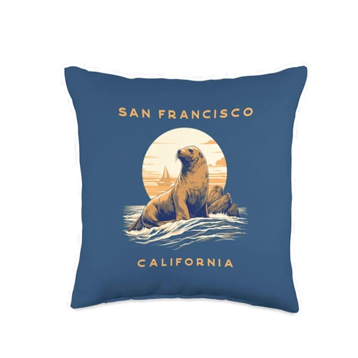 Presto California Bay Area San Francisco Oakland San Francisco Bay Area Vintage Coastal Sea Lion Throw Pillow
