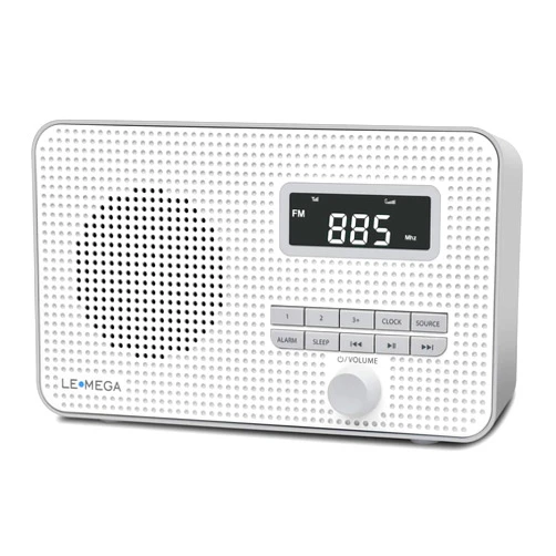 LEMEGA DR2 Portable AM/FM Digital Radio,Wireless Bluetooth, Dual Alarms Clock,Kitchen/Sleep Timer,20 Preset Stations, Headphones Output,Battery and USB Powered, Portable Radio - Cold Gray