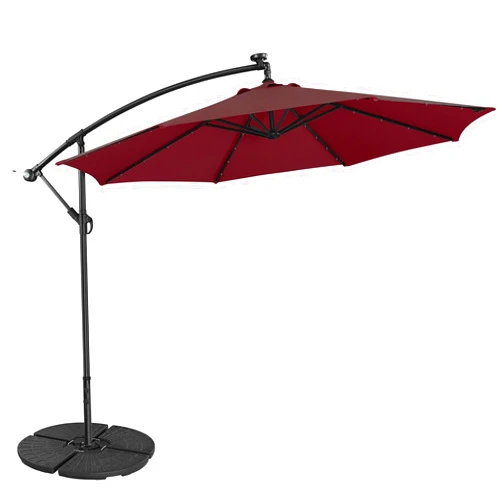 Yaheetech 10 Ft Patio Offset Umbrella with 32 LED Lights & Base Cantilever Outdoor Hanging Sun Shade with Fillable Patio Umbrella Base Stand