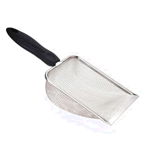 HLMOptimo Cat Litter Scoop Stainless Steel Mesh Scooper Long Handle Deep Shovel Non-Stick Coated Metal Litter Scoop for Litter Box Kitten Pooper Lifter (Black, 2 mm mesh)