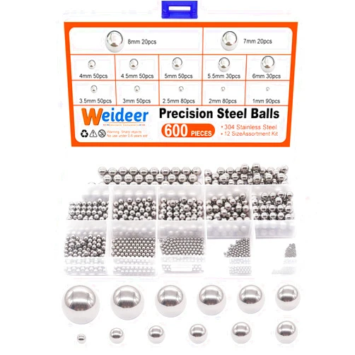 weideer 600pcs 12 Size Stainless Steel Precision Steel Balls 1-8mm Metric Bicycle Bearing Balls Assortment Kit Mixing Balls 1mm 2mm 2.5mm 3mm 3.5mm 4mm 4.5mm 5mm 5.5mm 6mm 7mm 8mm K-085-600