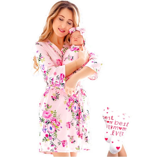 ECO BABY Made With Love ECO BABY Mommy and Me Robe and Swaddle Set | Maternity Robe and Matching Baby Set for Girl, Boy | Hospital Labor and Delivery