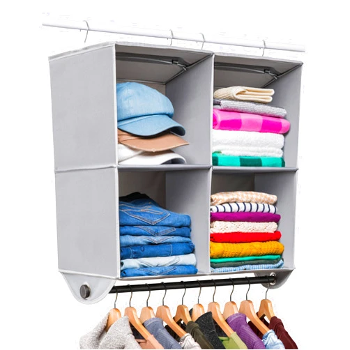 HOLDN’ STORAGE - 4 Shelf Hanging Closet Organizer - Closet Hanging Shelves Storage and RV Closet Hanging Organizer- Grey with Black Metal Rod - 24” W x 12” D x 29-1/2” H - Perfect for College Dorms