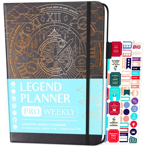 Legend Planner PRO – Deluxe Weekly & Monthly Life Planner to Increase Productivity and Hit Your Goals. Time Management Organizer Notebook – Undated – 7 x 10