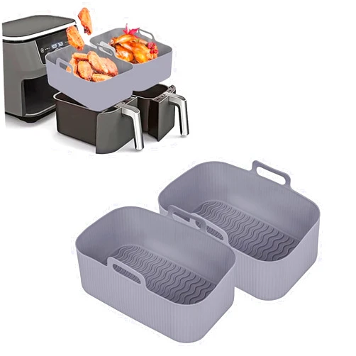 Govisiry Reusable Silicone Air Fryer Liners - Silicone Air Fryer Basket Liners for Ninja - Square Silicone Air Fryer Liners 2-Pack