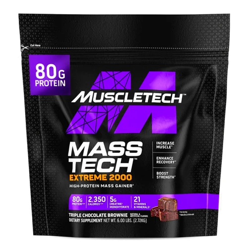Muscletech High-Protein Mass Gainer (Triple Chocolate Brownie, 6LB) - Mass Tech Extreme 2000 Mass Gainer Protein Powder Supplement - Weight Gainer for Increase Muscle, Enhanced Recovery & Strength