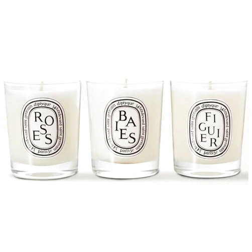 DIPTYQUE Baies Roses & Figuier Scented Candle 3 Piece Set 70 Grams Each Gift Boxed, White