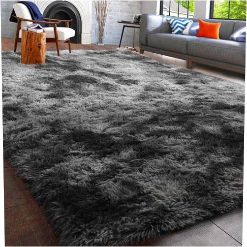 PAGISOFE Abstract Shaggy Area Rug 4' x 6' Plush Furry Rugs for Living Room, Tie-Dyed Dark Grey Soft Fluffy Rugs for Bedroom Grils Boys, Fuzzy Rugs for Nursery, Dorm. Shag Carpet for Kids Room Decor
