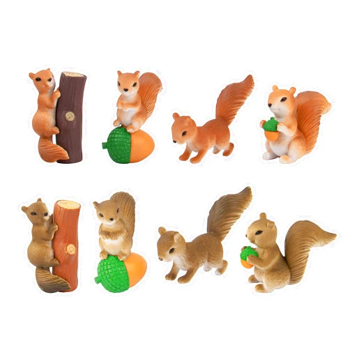 AUEAR, 8 Pack Cute Miniature Squirrel Figures Mini Animals Play Set Fairy Garden Ornaments Character Miniature Figurines Cake Topper Decoration DIY Crafts