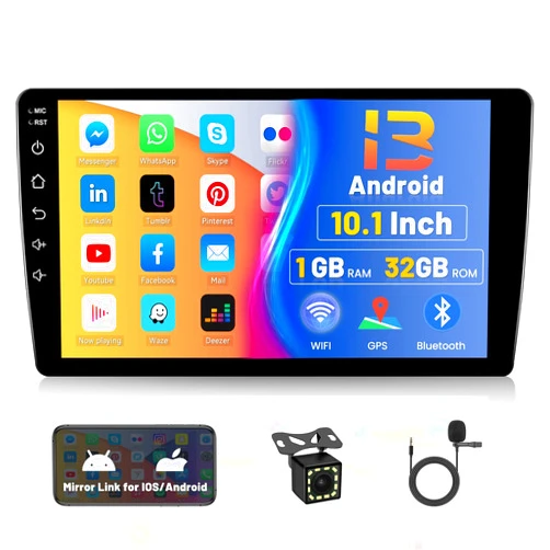 Hikity 10.1 inch Android Car Stereo Double Din Android 13 Touchscreen Car Radio with GPS WiFi 1+32GB FM Mirror Link USB+ Rear Camera