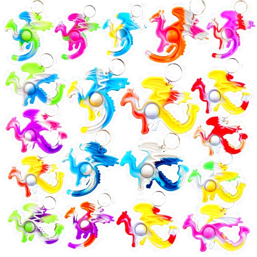 HOZKEAP 30 Packs Bulk Dragon Raptor Backpack Mini Pop Rainbow Keychain fidgets Bubble Toys for Kids Children Classroom Students from Teacher, Birthday Party Favors