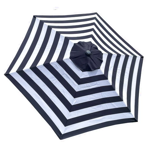 BELLRINO DECOR Replacement 9 ft 6 ribs BLACK/WHITE STRIPE in STRONG & THICK in Umbrella Canopy (Canopy Only)
