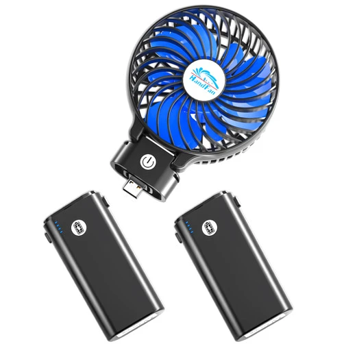HandFan 10400mAh Handheld Fan With Double Portable Charger, Rechargeable Personal Hand Fan, Foldable Mini Electric Fan, Battery Operated Cooling Fan for Travel Beach Outdoors Indoors(Blue Blade)